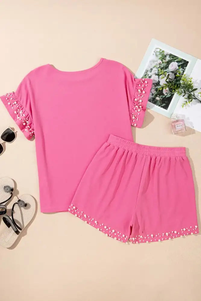 Pearl Embellished Top and Shorts Set