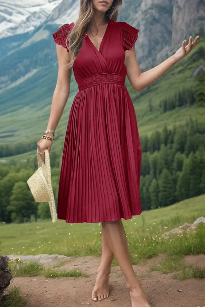 Perfee Tied Smocked Waist Flutter Sleeve Dress