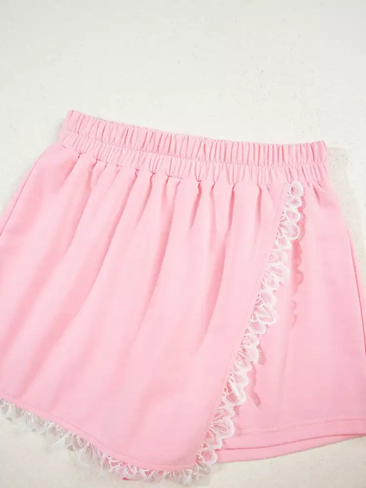 Peter Pan Lace Embellished Neck Sweatshirt and Skirt Two Piece Set