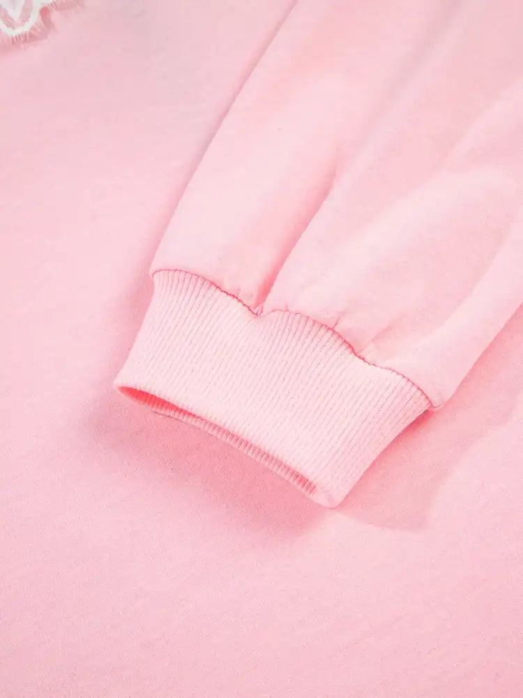 Peter Pan Lace Embellished Neck Sweatshirt and Skirt Two Piece Set