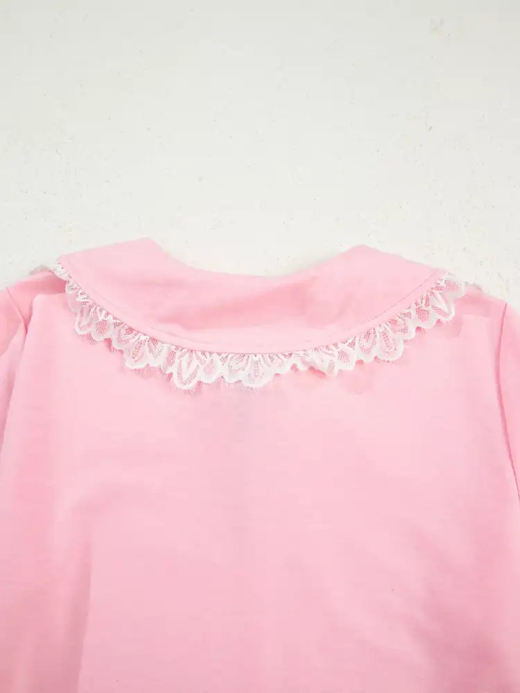 Peter Pan Lace Embellished Neck Sweatshirt and Skirt Two Piece Set