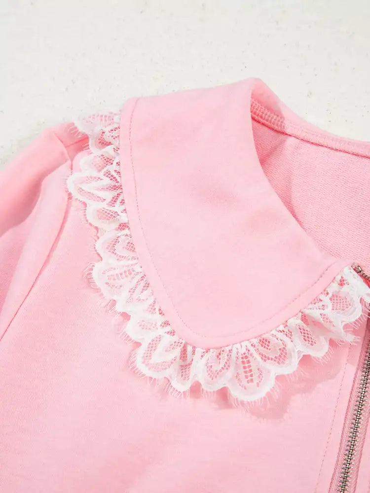 Peter Pan Lace Embellished Neck Sweatshirt and Skirt Two Piece Set