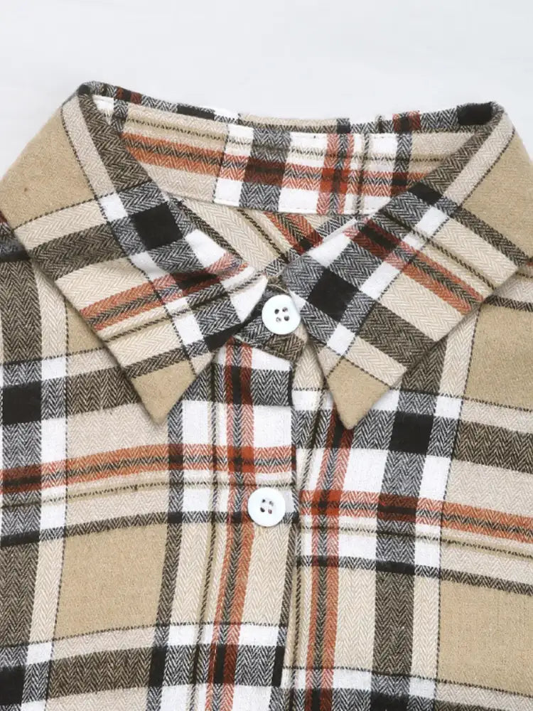 Plaid Button Up Shirt and Skirt Set