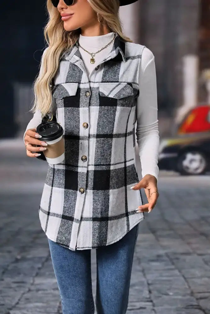 Plaid Button Up Vest Coat
