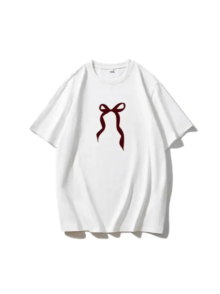 Plus Size Bow Round Neck Short Sleeve T-Shirt