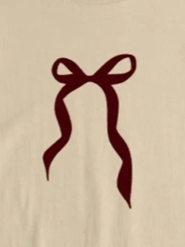 Plus Size Bow Round Neck Short Sleeve T-Shirt