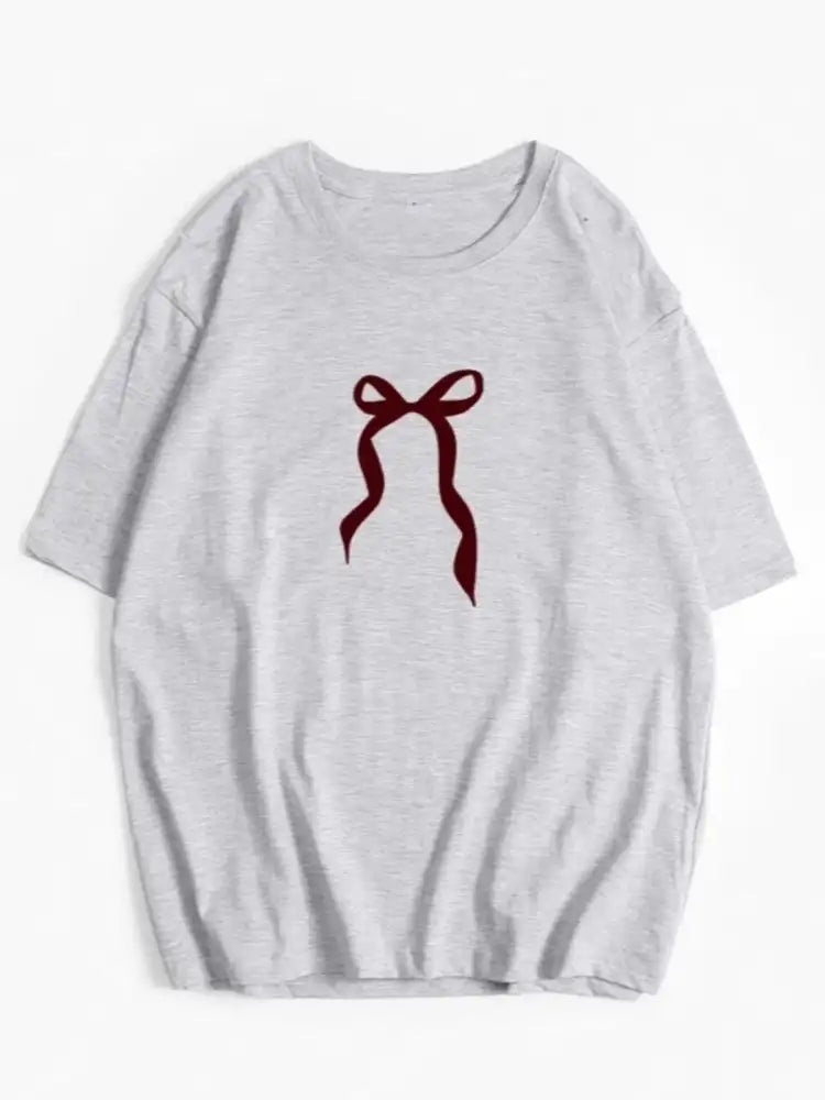 Plus Size Bow Round Neck Short Sleeve T-Shirt