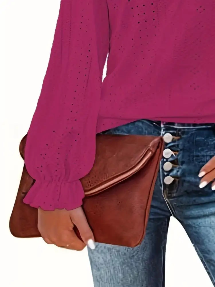 Plus Size Eyelet V-Neck Flounce Sleeve Blouse