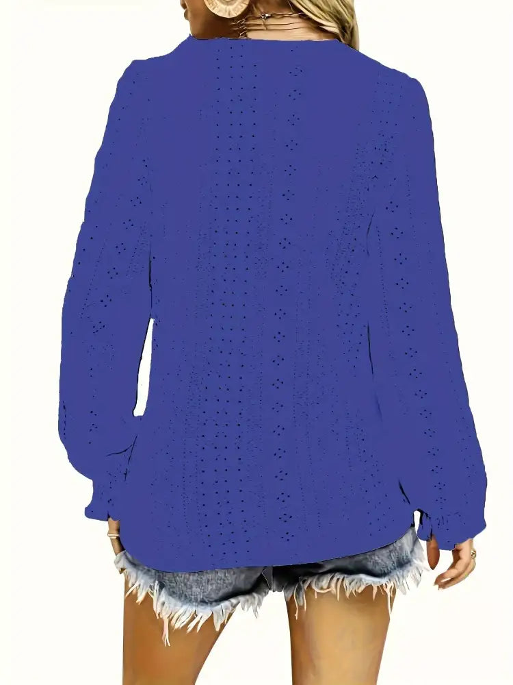 Plus Size Eyelet V-Neck Flounce Sleeve Blouse