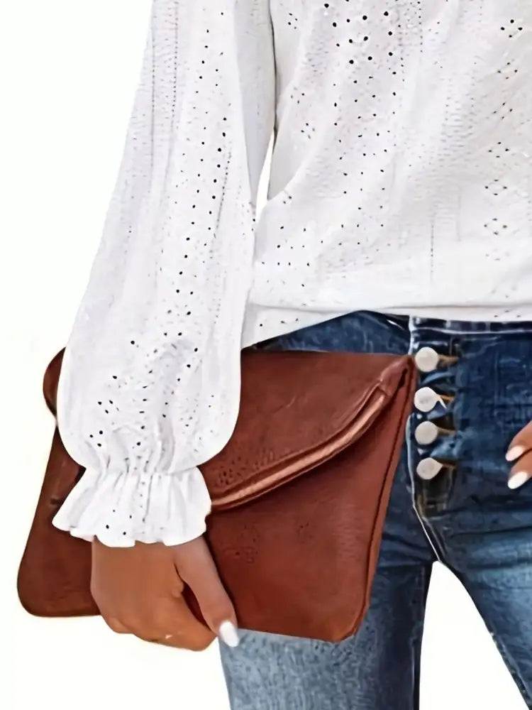 Plus Size Eyelet V-Neck Flounce Sleeve Blouse