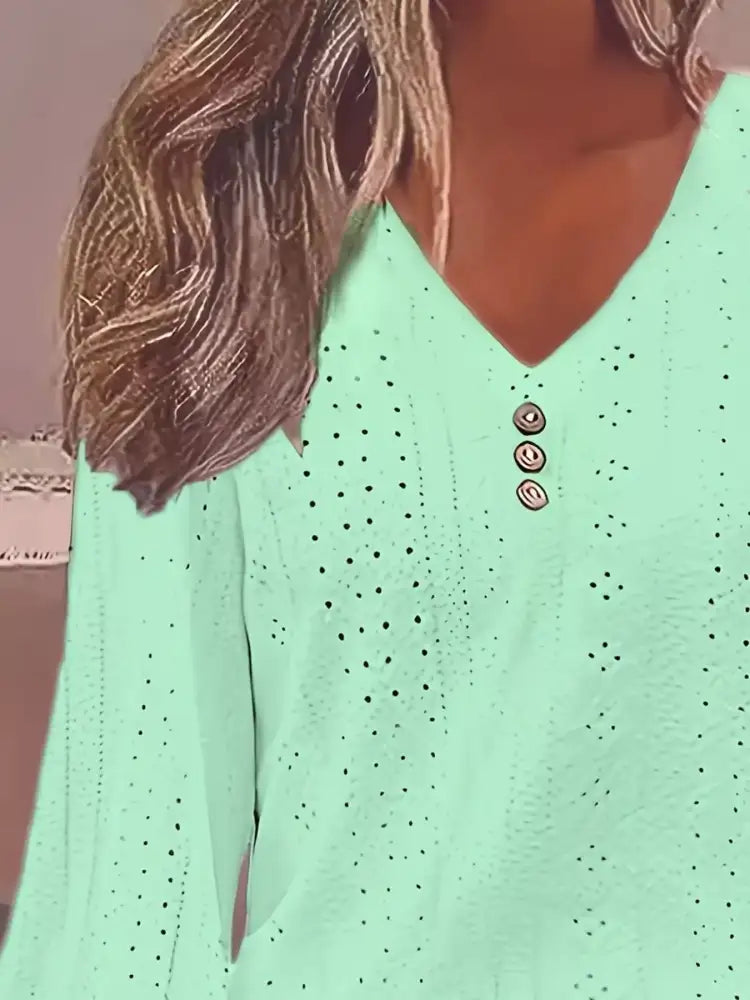 Plus Size Eyelet V-Neck Flounce Sleeve Blouse