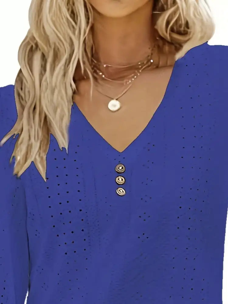 Plus Size Eyelet V-Neck Flounce Sleeve Blouse