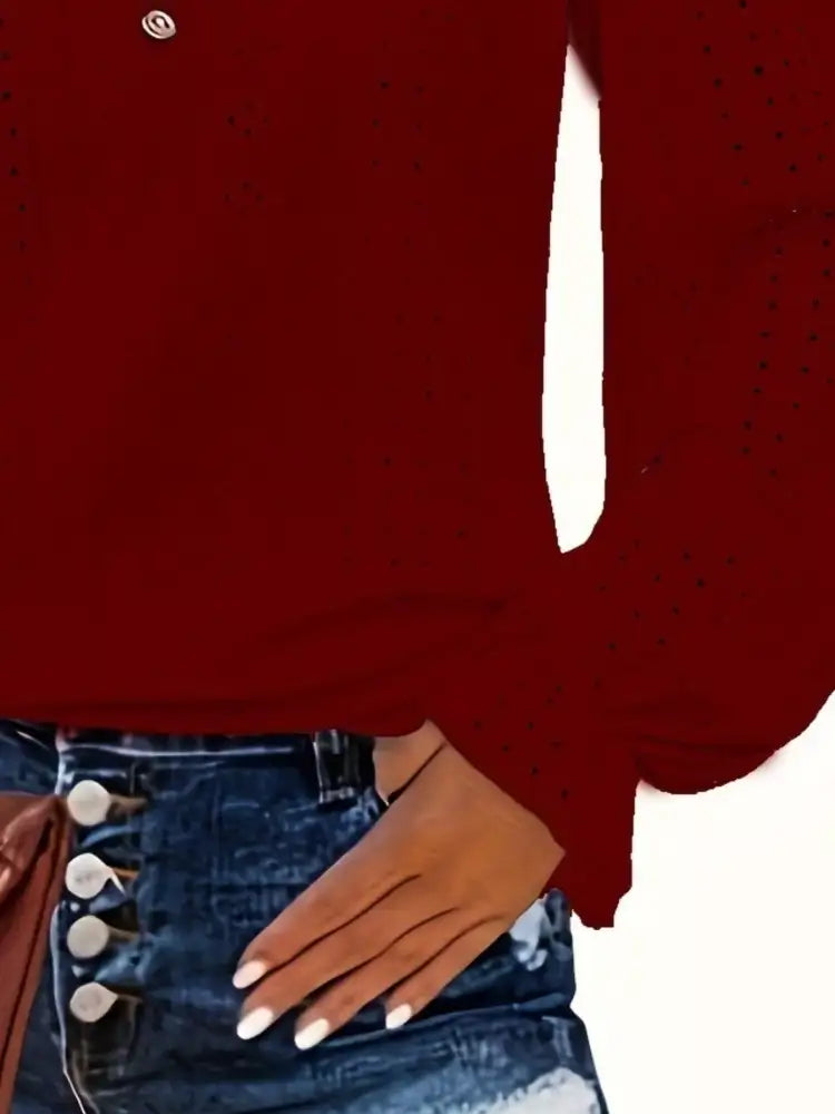 Plus Size Eyelet V-Neck Flounce Sleeve Blouse