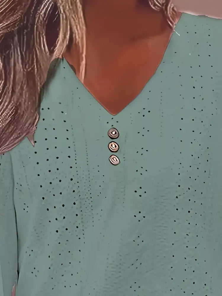 Plus Size Eyelet V-Neck Flounce Sleeve Blouse