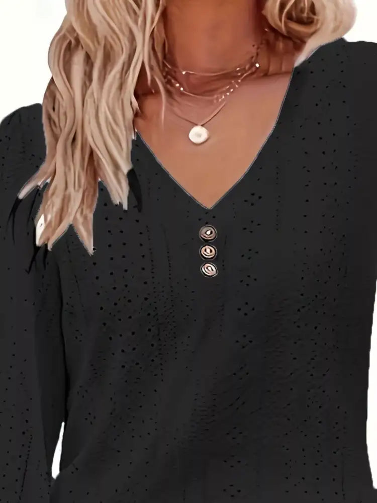 Plus Size Eyelet V-Neck Flounce Sleeve Blouse