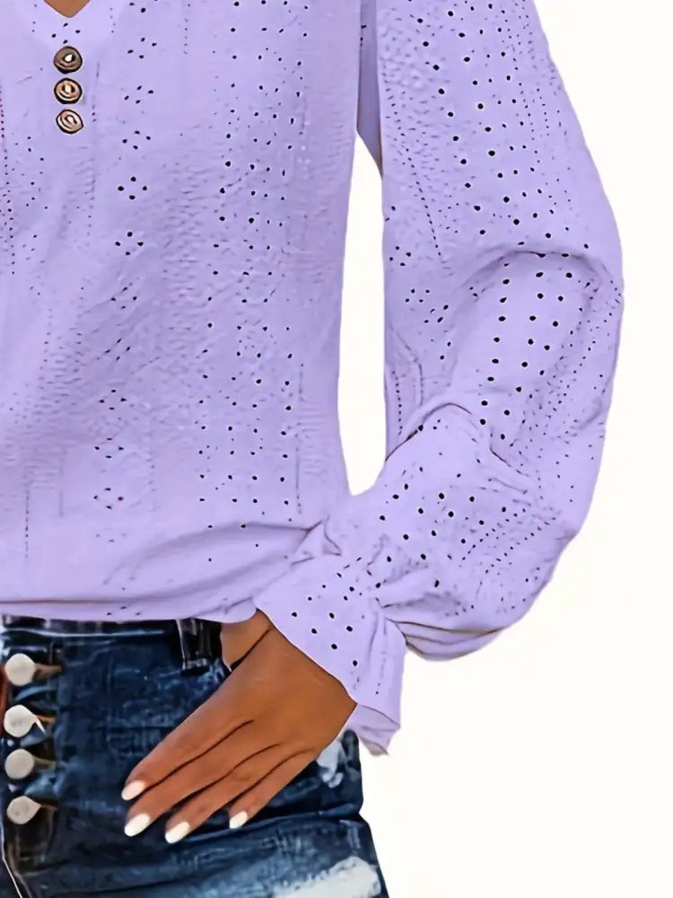 Plus Size Eyelet V-Neck Flounce Sleeve Blouse