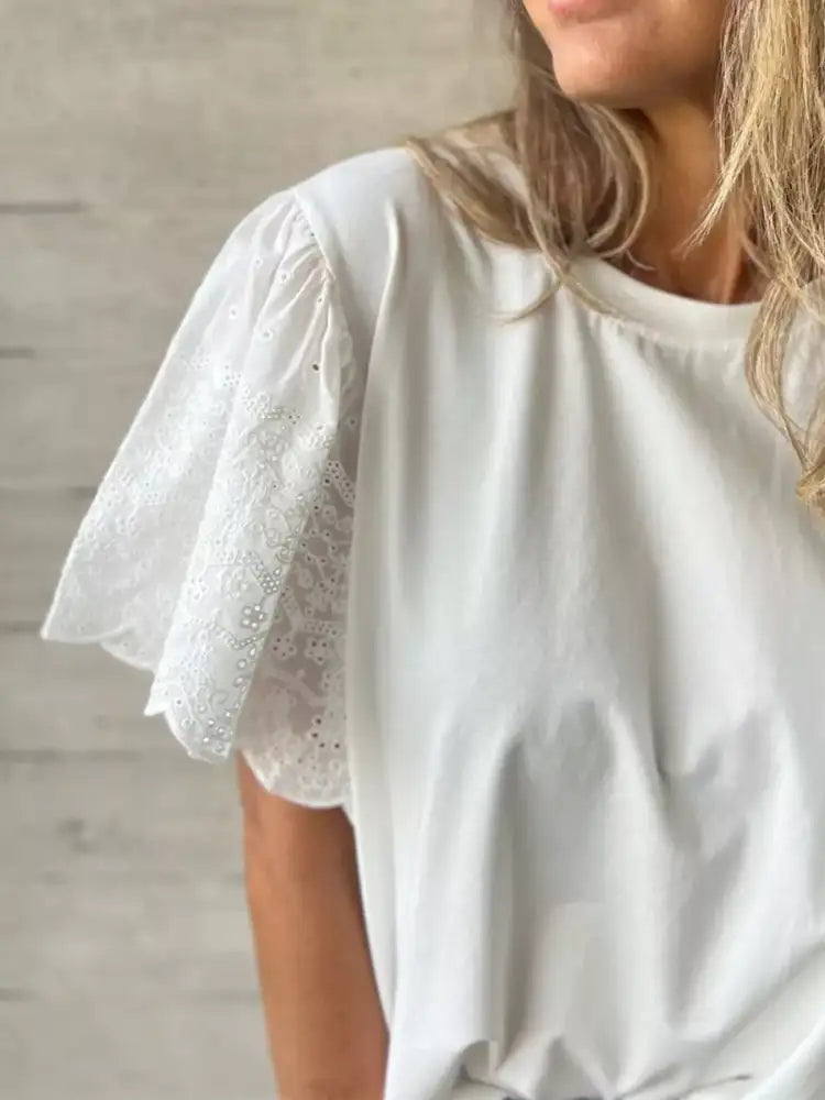 Plus Size Lace Detail Round Neck T-Shirt