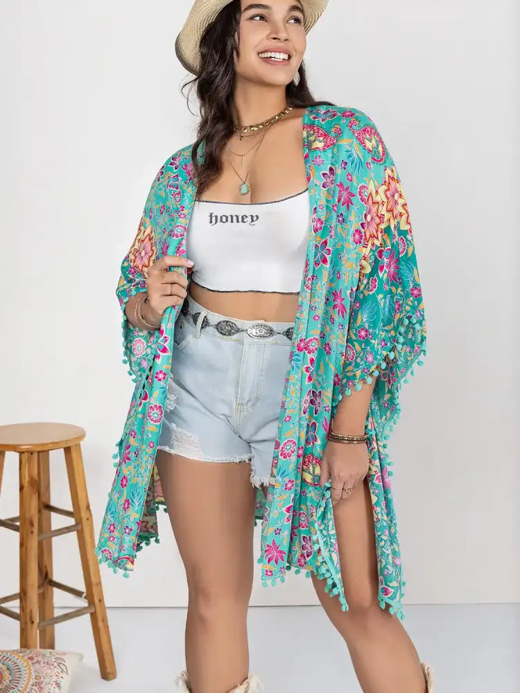 Plus Size Printed Open Front Cover-Up