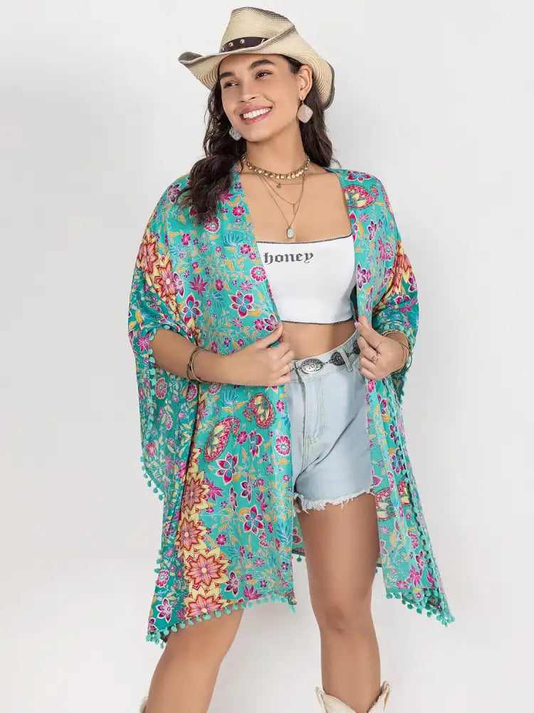 Plus Size Printed Open Front Cover-Up