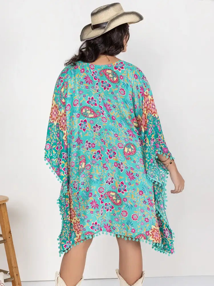 Plus Size Printed Open Front Cover-Up