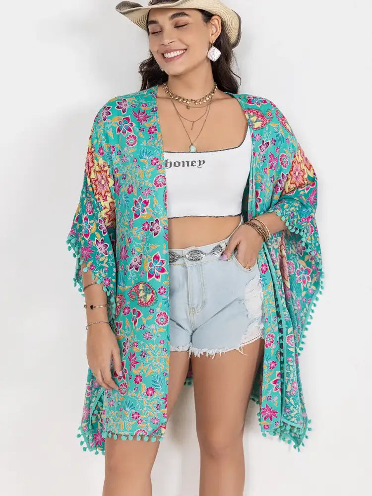Plus Size Printed Open Front Cover-Up