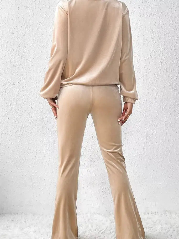 Plus Size Surplice Long Sleeve Top and Pants Set