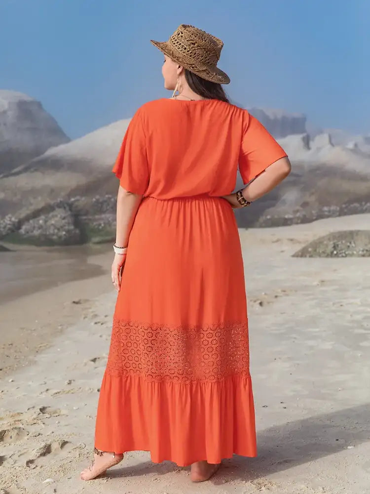 Plus Size V-Neck Flutter Sleeve Maxi Dress