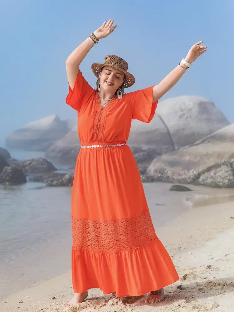 Plus Size V-Neck Flutter Sleeve Maxi Dress