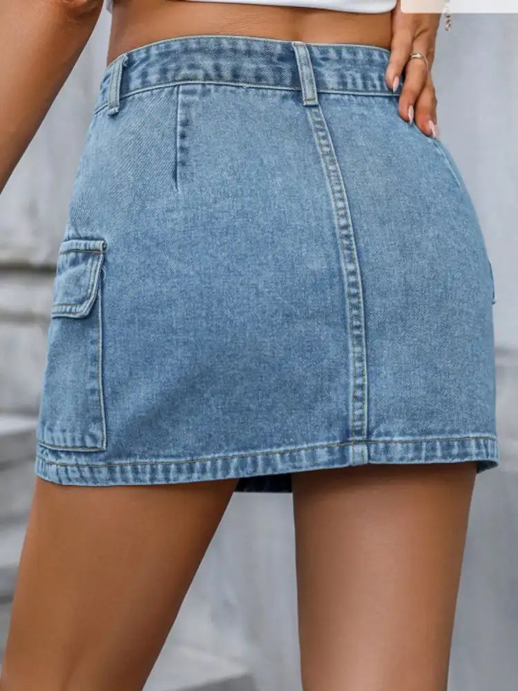 Pocketed Denim Mini Skirt