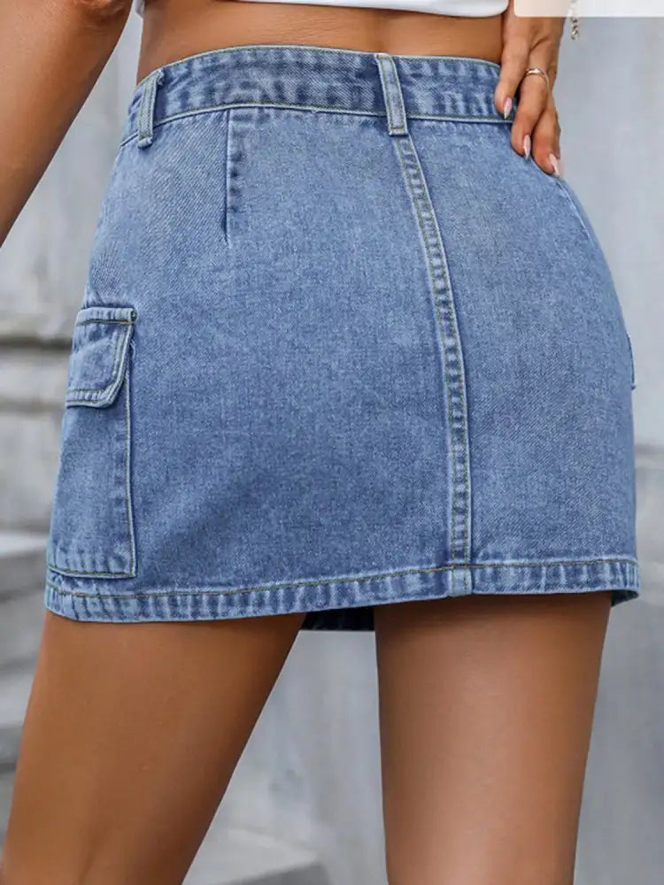 Pocketed Denim Mini Skirt