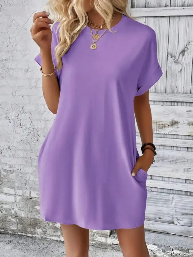 Pocketed Round Neck Short Sleeve Dress