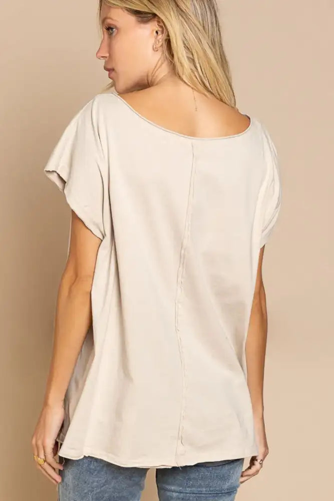 POL Peace Sign Studded V-Neck T-Shirt