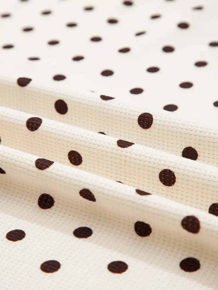 Polka Dot Notched Long Sleeve Top and Drawstring Joggers Lounge Set