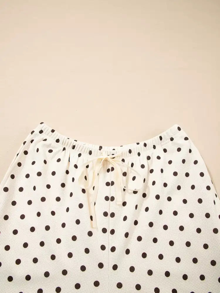 Polka Dot Notched Long Sleeve Top and Drawstring Joggers Lounge Set