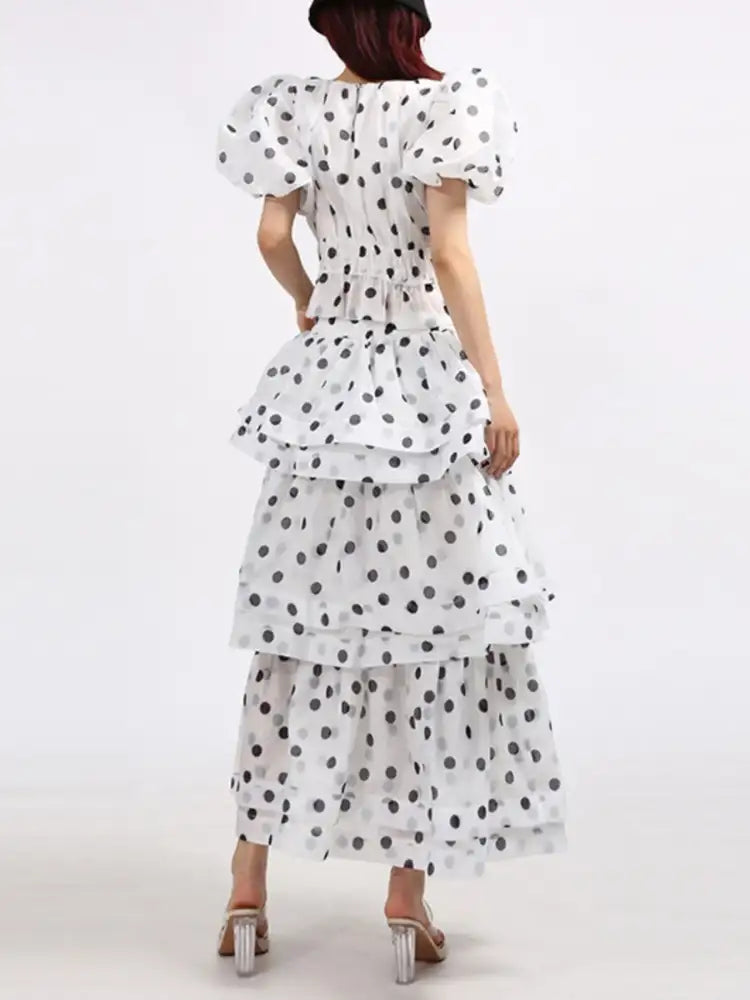 Polka Dot Puff Sleeve Top and Skirt Set