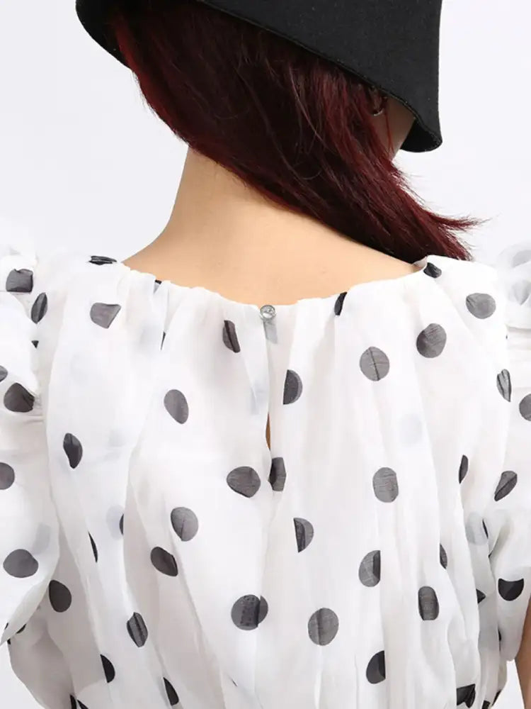 Polka Dot Puff Sleeve Top and Skirt Set