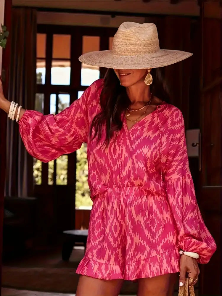 Printed Balloon Sleeve Top and Shorts Set