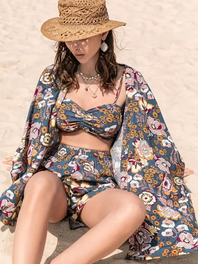 Printed Bra Cover-Up and Shorts Set