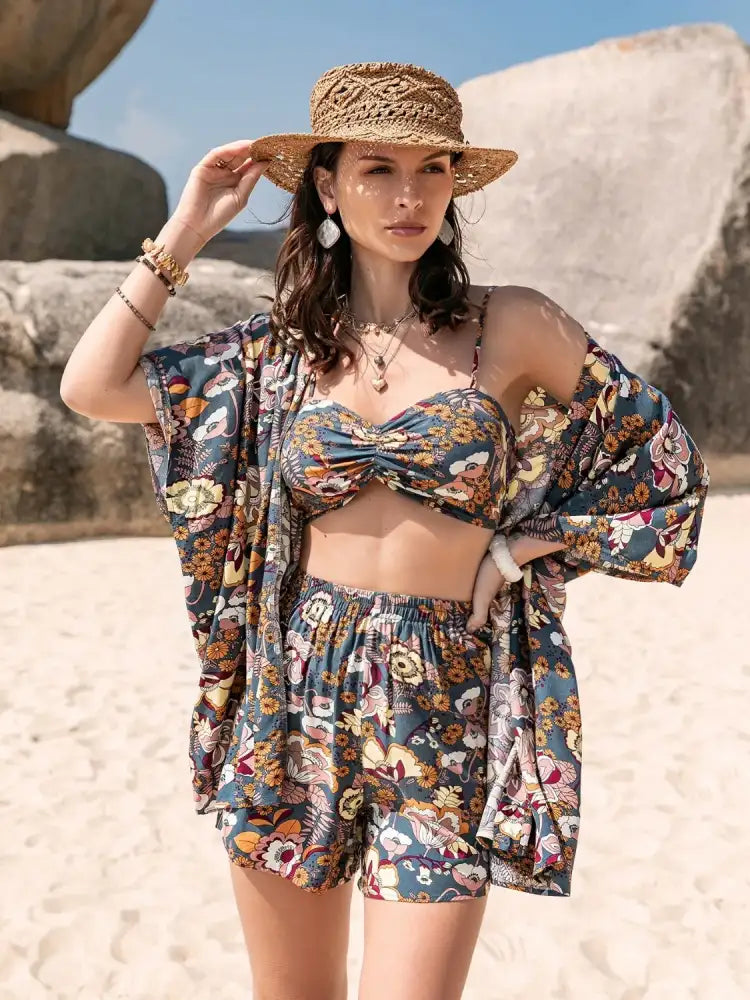 Printed Bra Cover-Up and Shorts Set