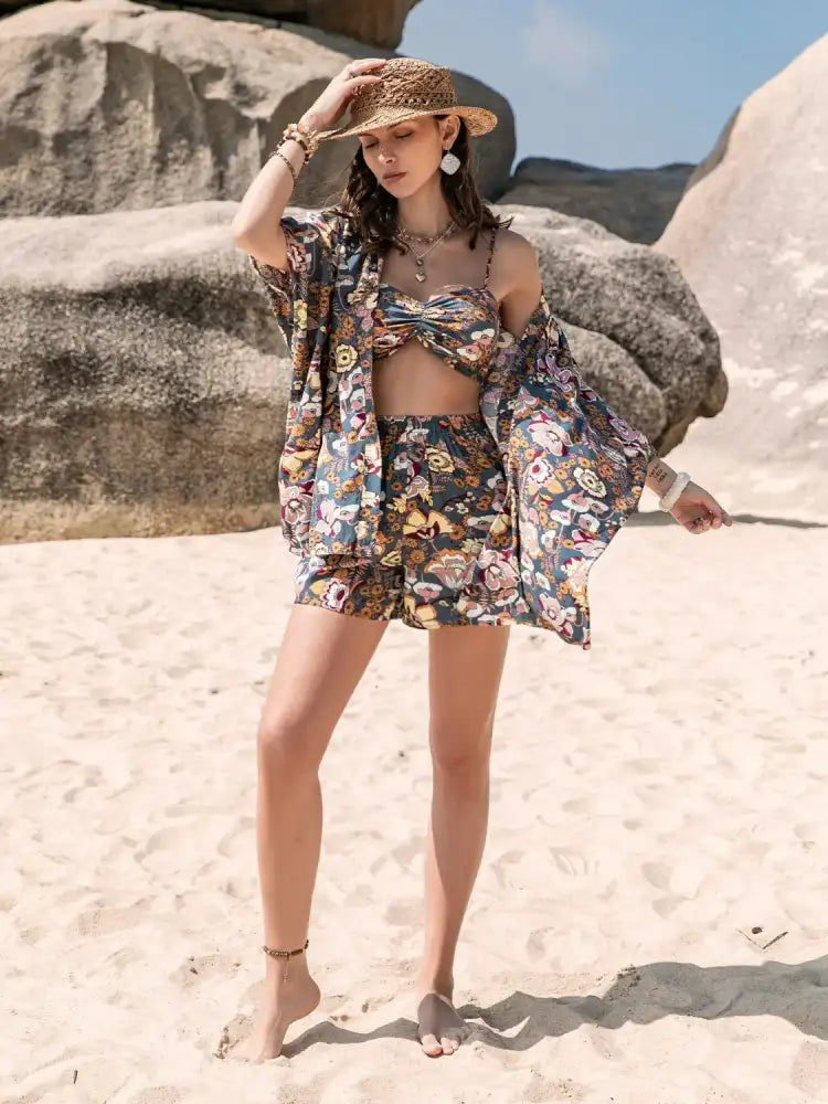 Printed Bra Cover-Up and Shorts Set
