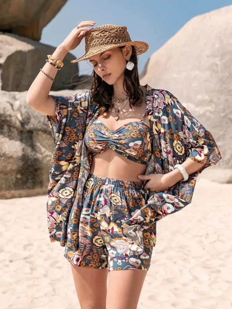 Printed Bra Cover-Up and Shorts Set