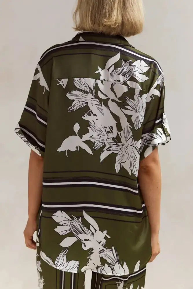 Printed Button Up Shirt and Pants Set