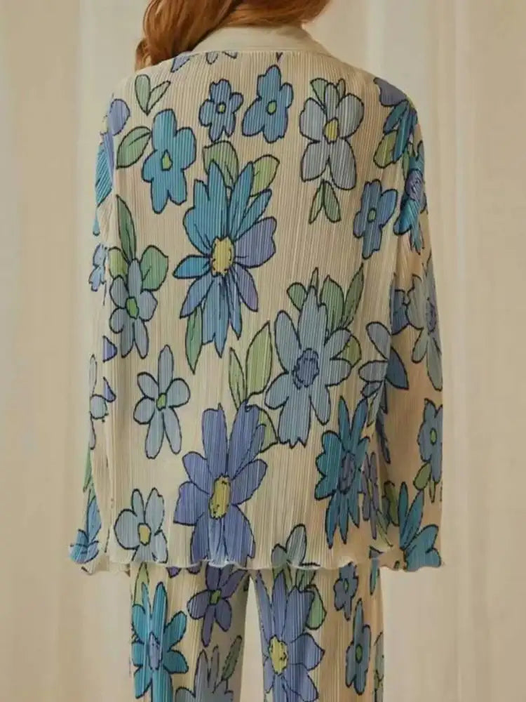 Printed Button Up Shirt and Pants Set