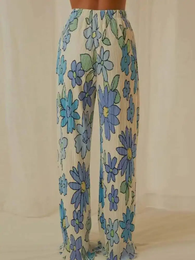 Printed Button Up Shirt and Pants Set