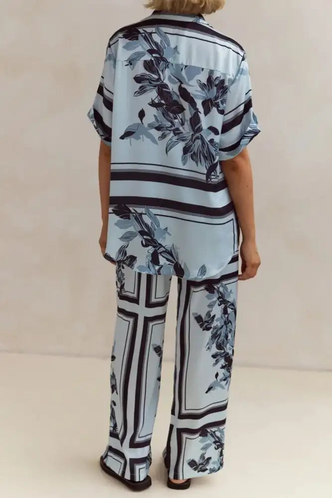 Printed Button Up Shirt and Pants Set