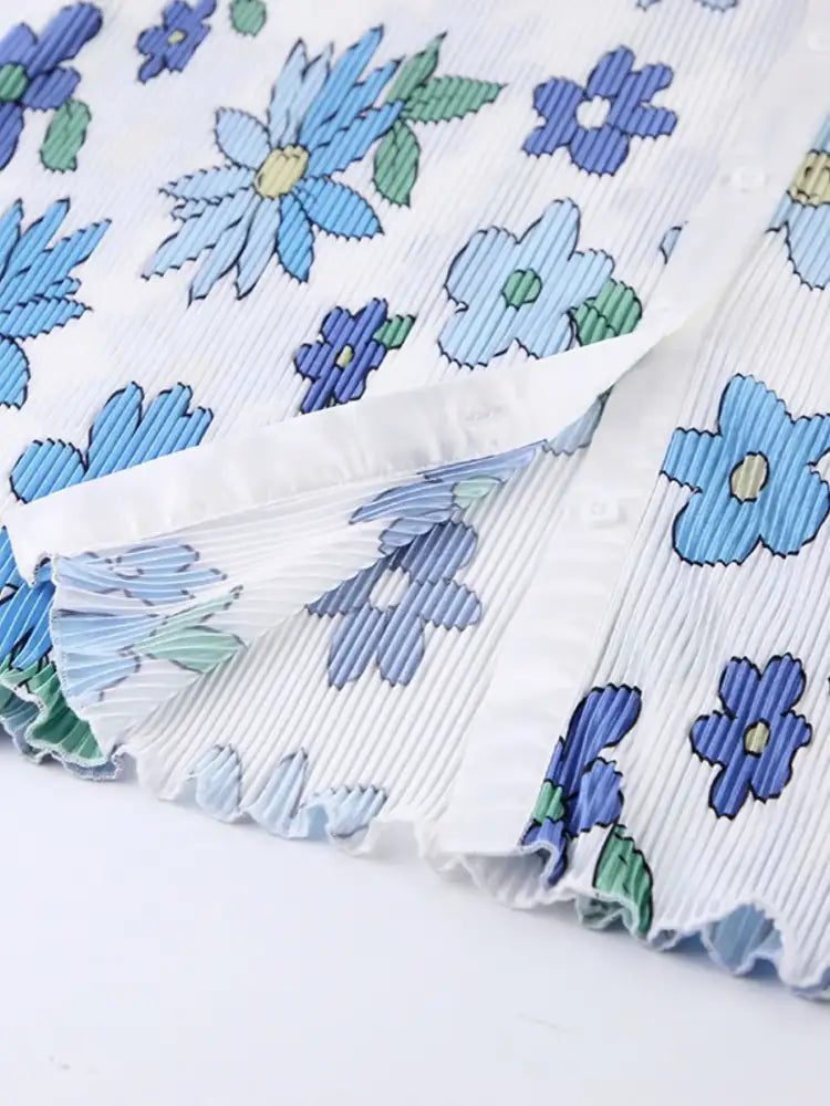 Printed Button Up Shirt and Pants Set