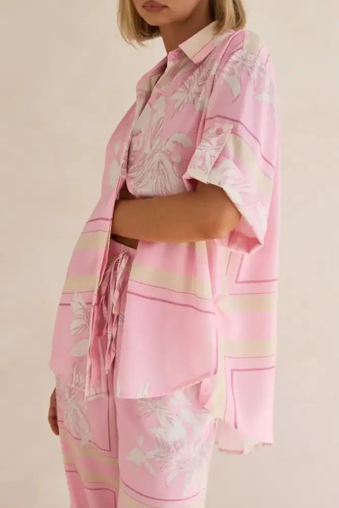 Printed Button Up Shirt and Pants Set