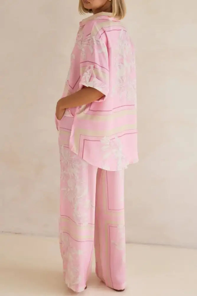 Printed Button Up Shirt and Pants Set