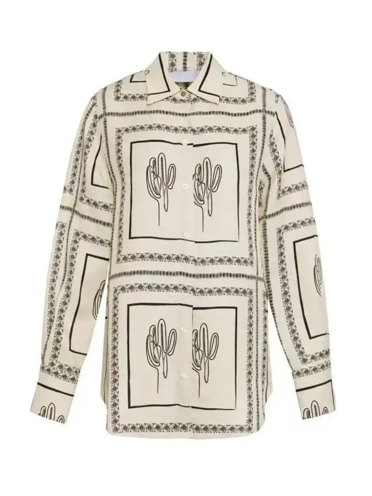 Printed Button Up Shirt and Pants Set