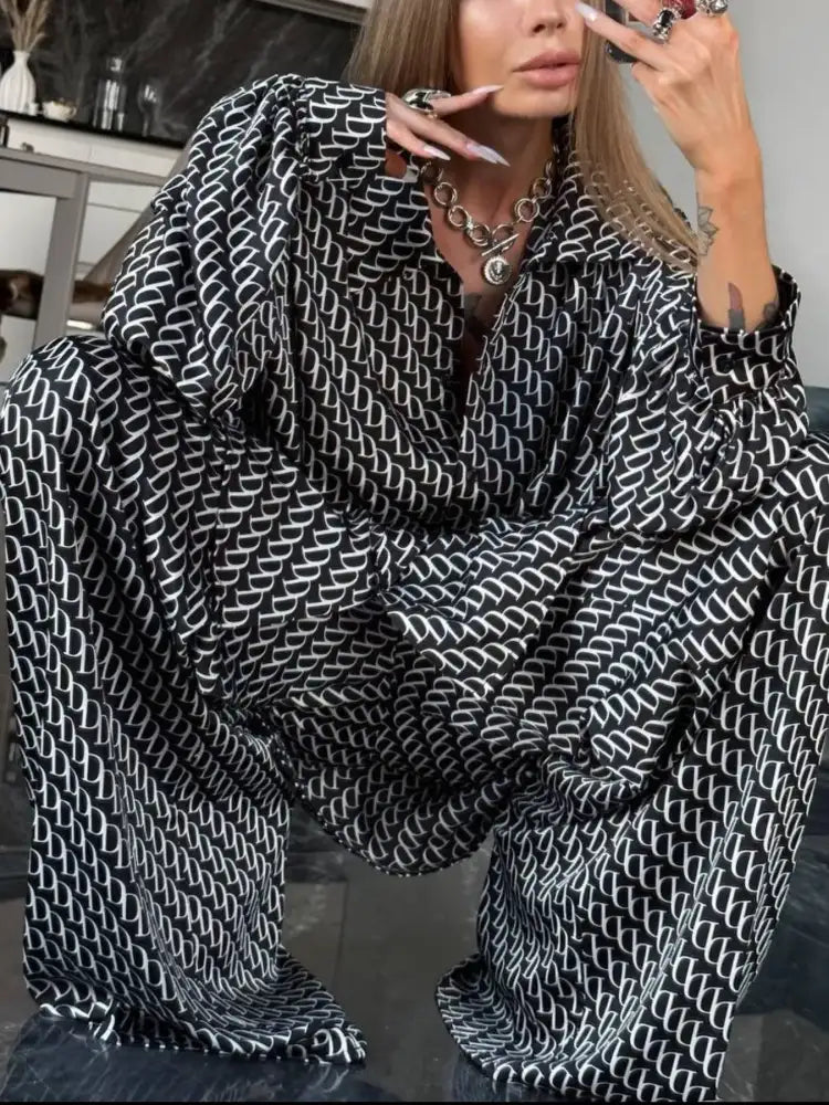 Printed Button Up Shirt and Pants Set